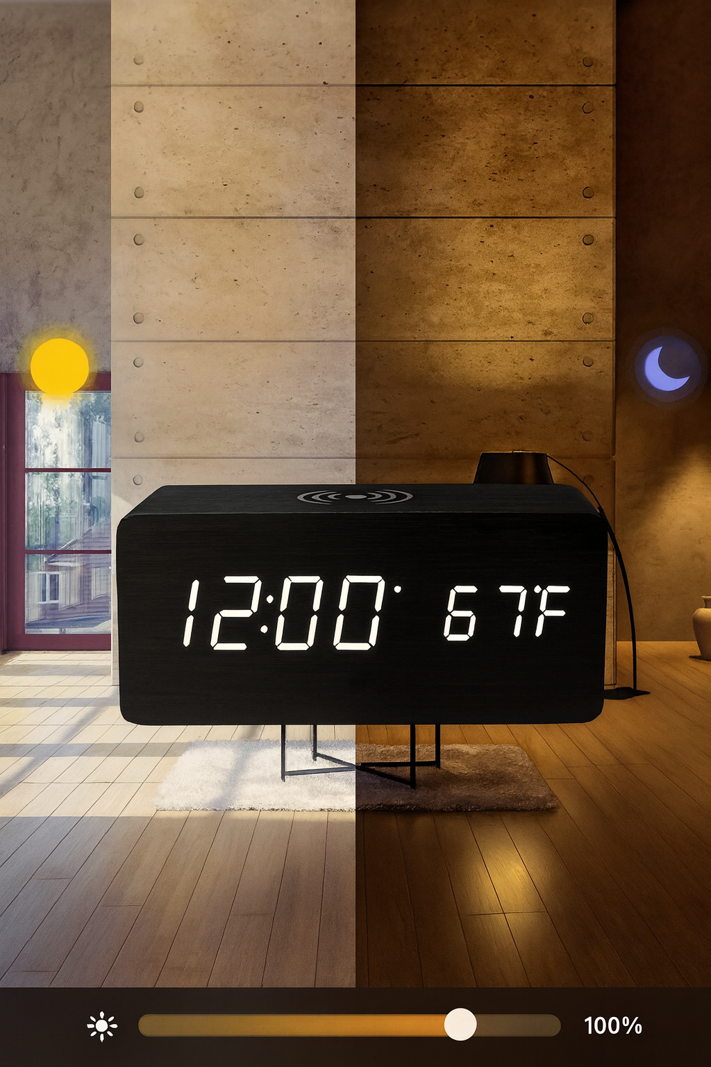 Budzik LED Qi Wood – Lumineo - obrazek 3