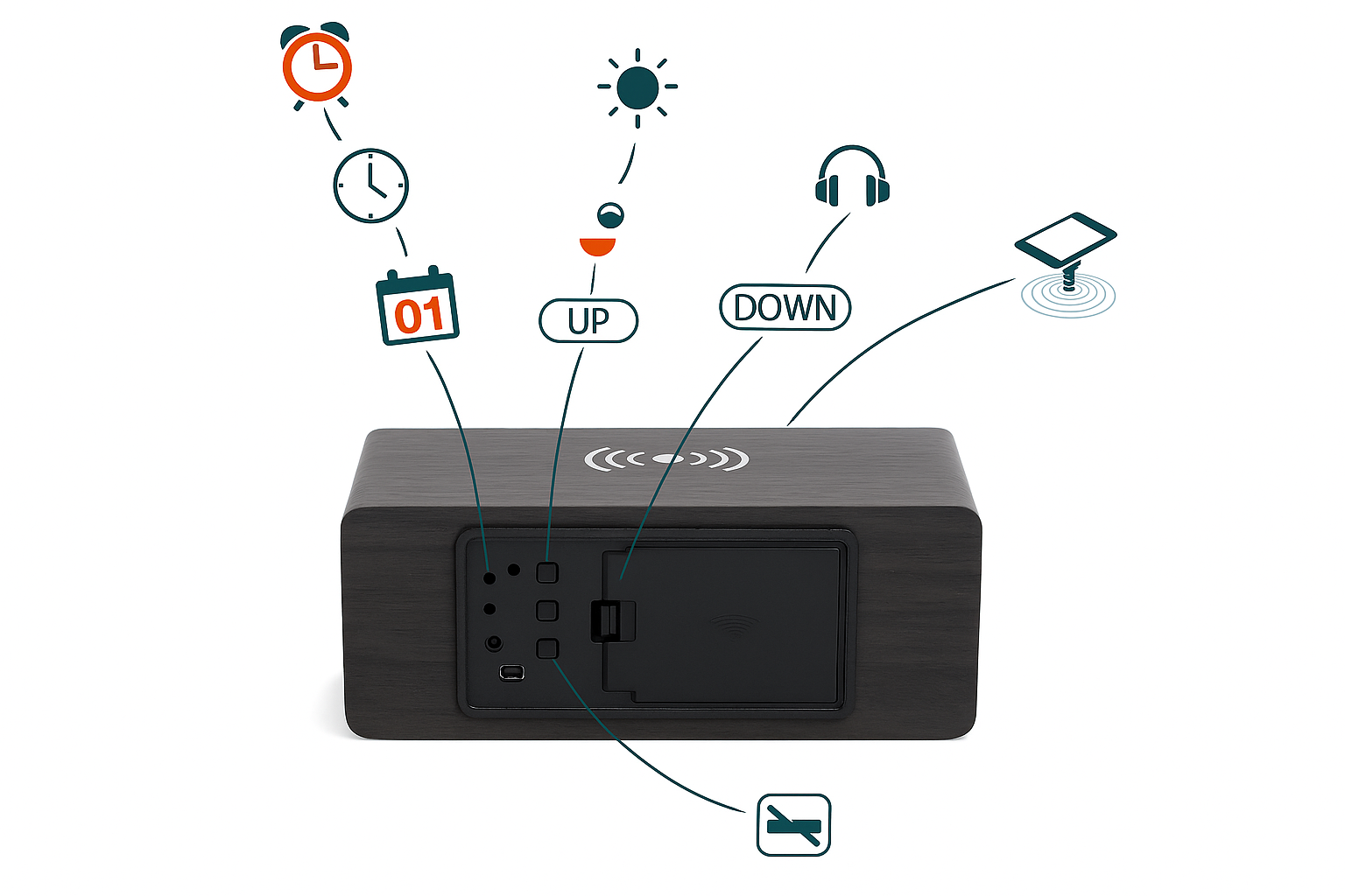 Budzik LED Qi Wood – Lumineo - obrazek 5